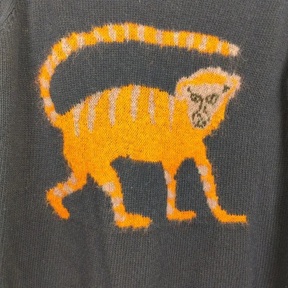 Fabienne Chapot Monkey Graphic Sweater Women Small Navy Blue Wool Cashmere Blend - Picture 3 of 10